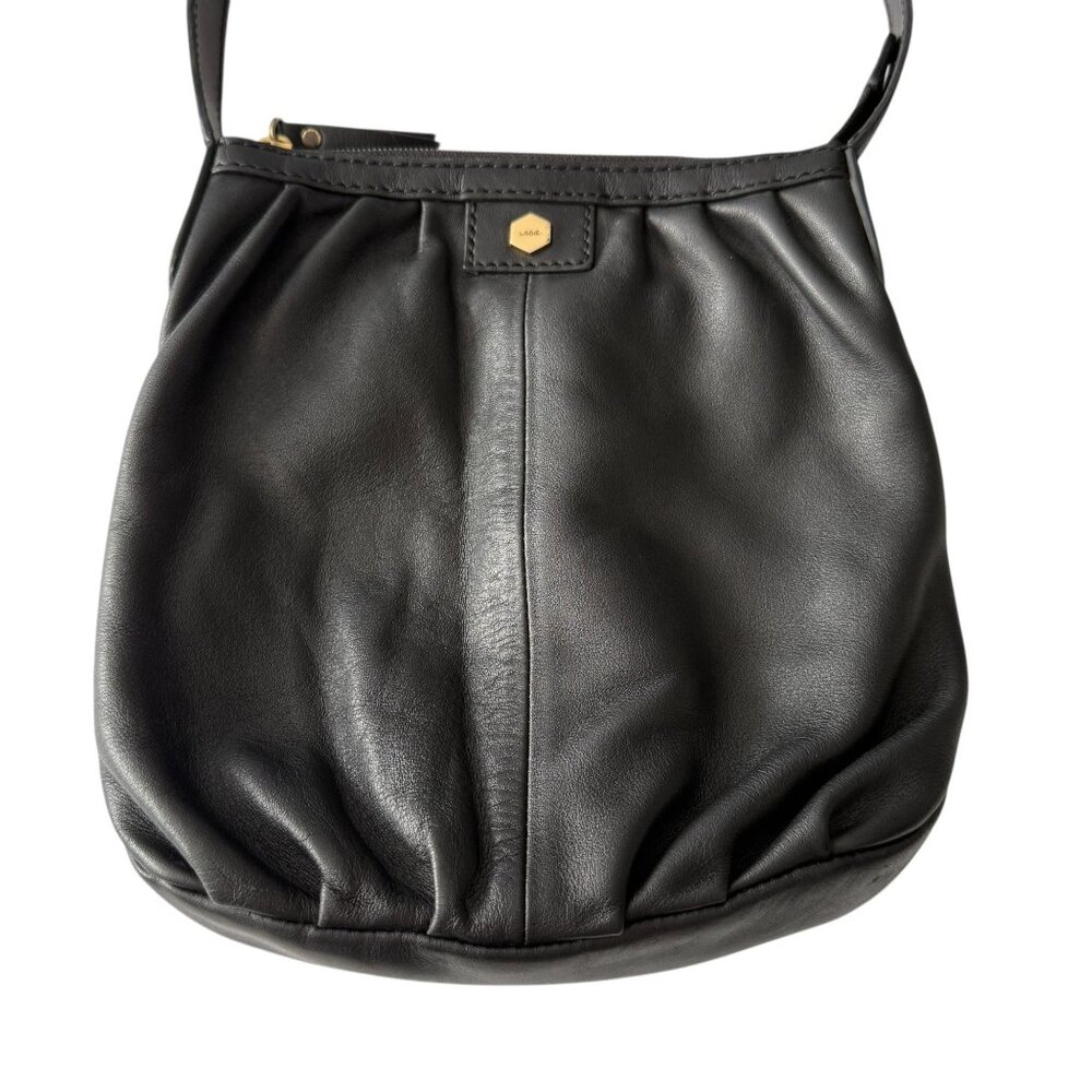 Lodis Black Leather Crossbody Bag Adjustable Strap Interior Staining AS IS - Picture 2 of 14